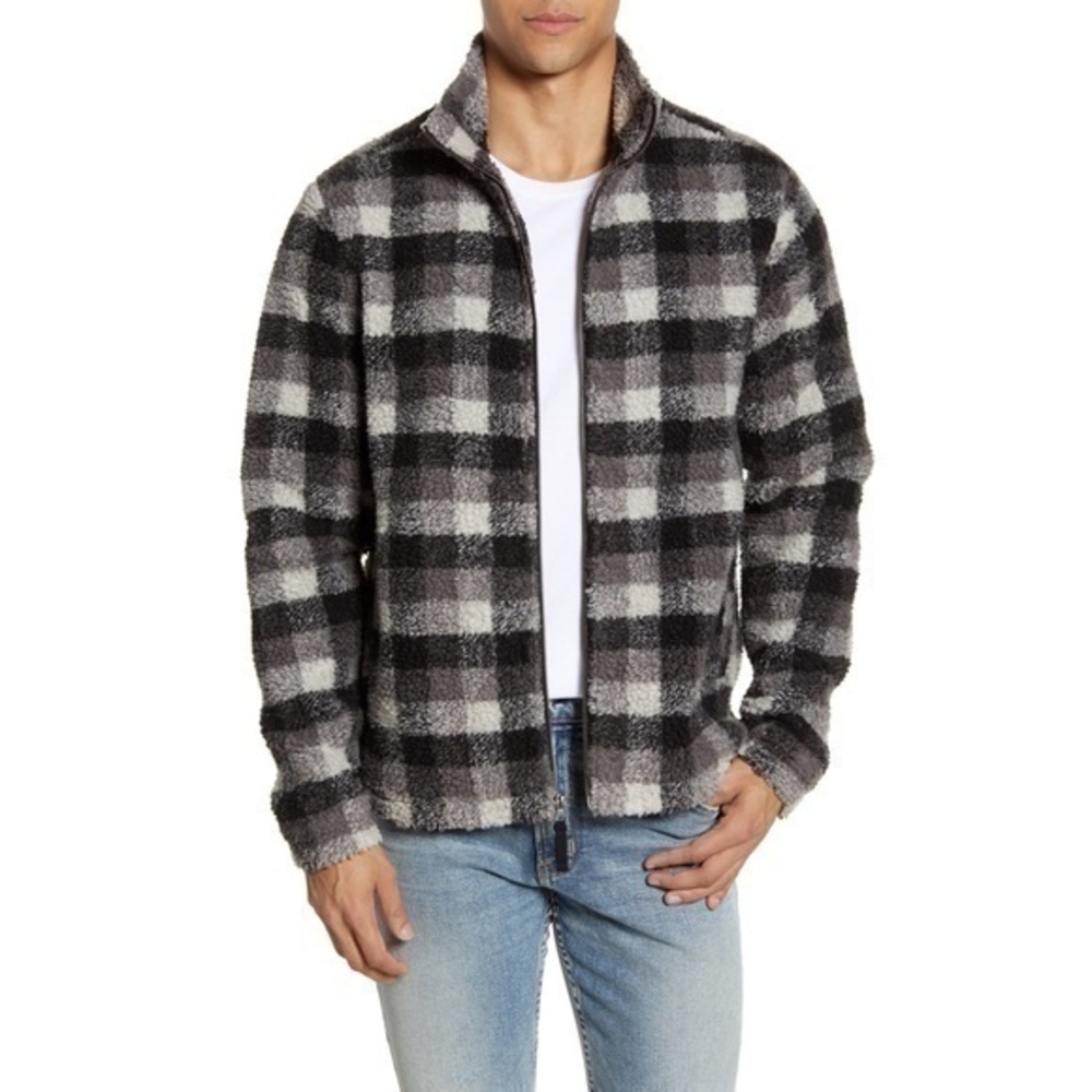 Bp.‎ Men’s Grey Ivory Buffalo Check Fleece Jacket Size XL NWT